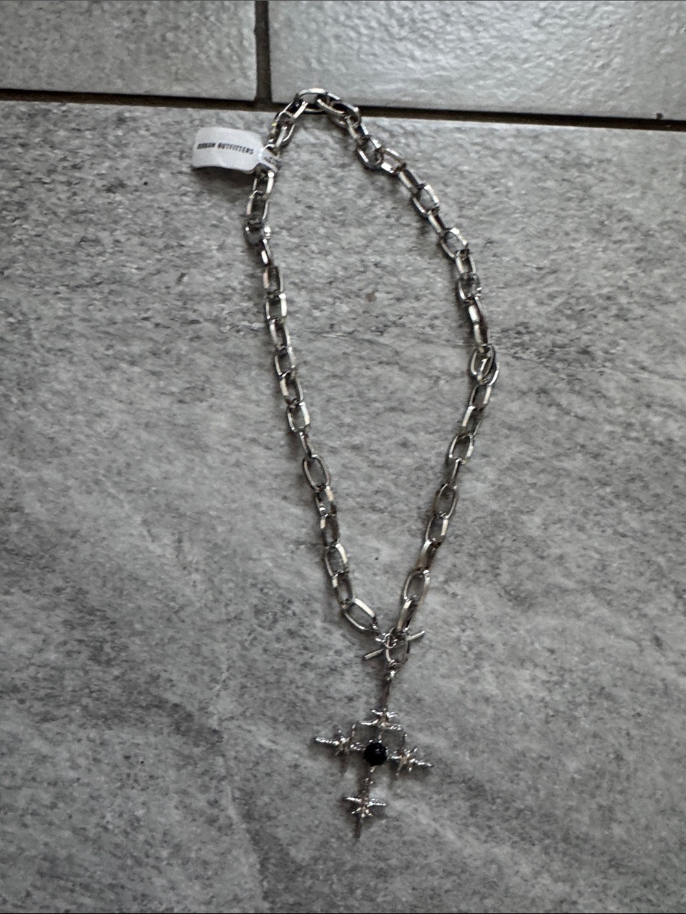 Silver Chain Necklace with Star Cross Pendant